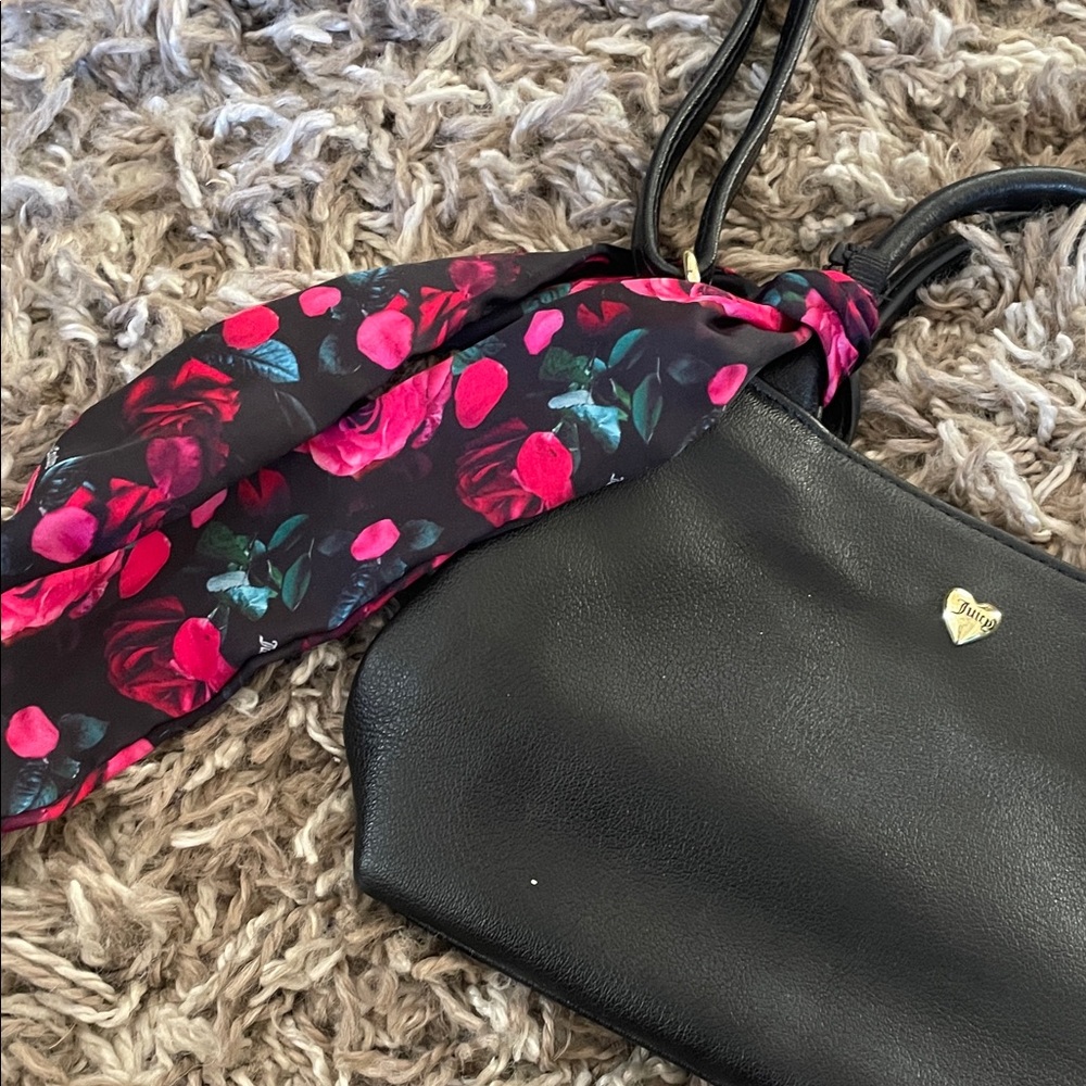 Juicy couture Black Handbag with Floral Scarf Accent - Picture 3 of 10